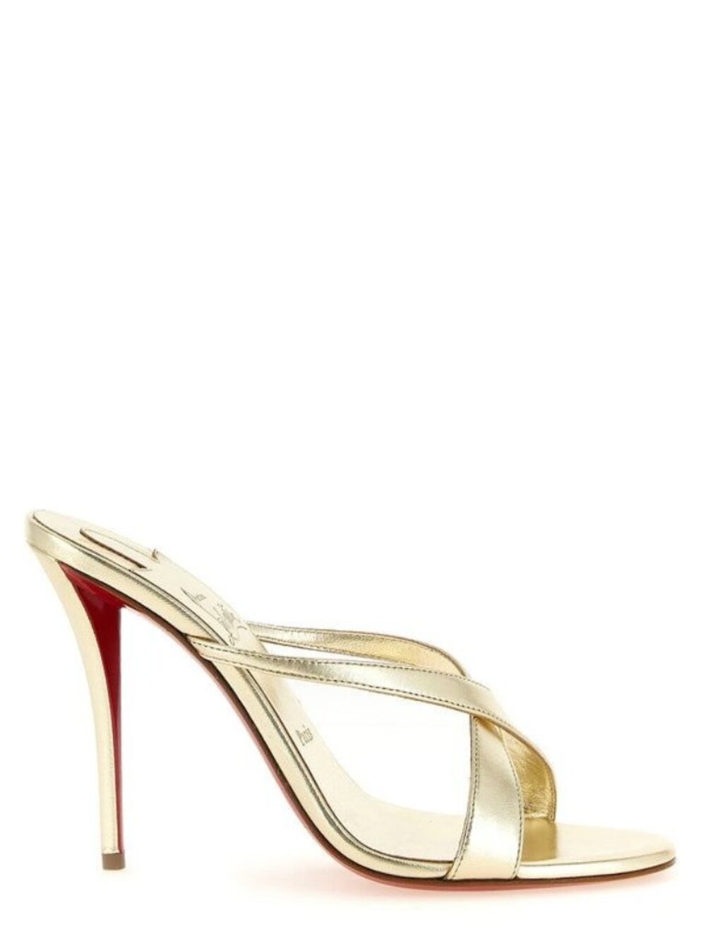Christian Louboutin Gold Lambskin Stiletto Heel Sandals - Mulazee Cross Mules -